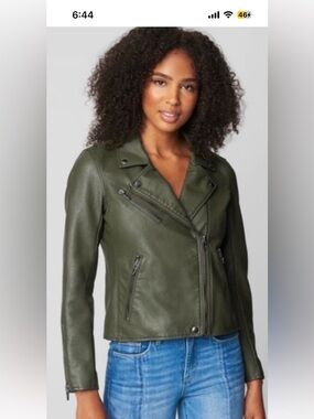 Olive Green Women's faux leather Moto Jacket.